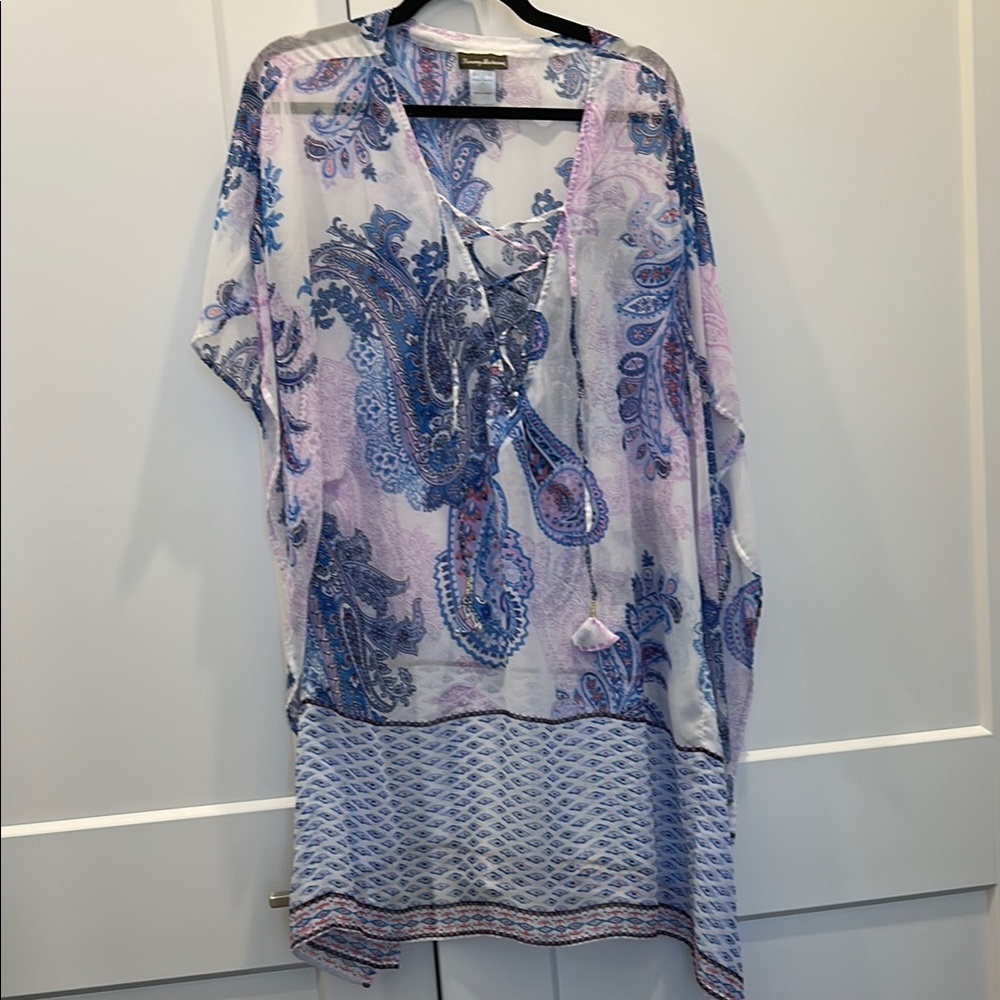 Tommy Bahama Blue and Pink Paisley Top